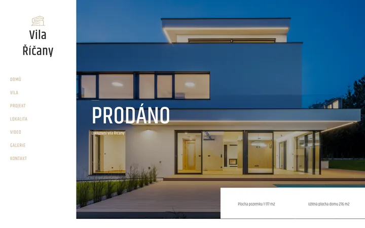 Úvodní stránka webu Exkluzivní vila Říčany